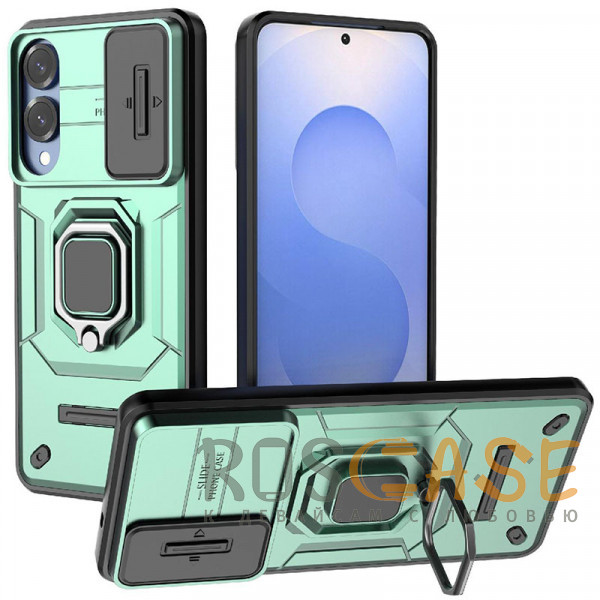 Фото Зеленый Transformer Ring Holder | Противоударный чехол с кольцом и шторкой камеры для Samsung Galaxy S25 Edge