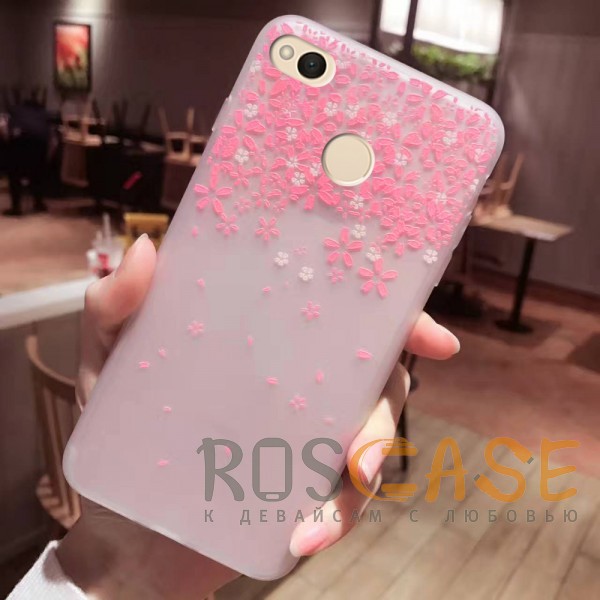 Фото Цветы Розовый Силиконовый матовый чехол с принтом для Xiaomi Redmi 4X