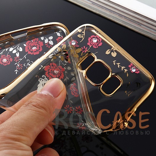 Изображение Золотой / Розовые цветы Прозрачный чехол со стразами для Samsung G950 Galaxy S8 с глянцевым бампером