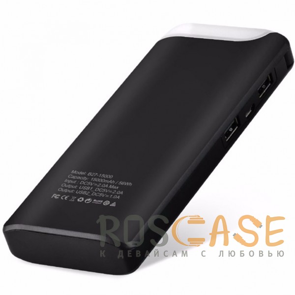 Фото Черный Hoco B27 | Компактное портативное зарядное устройство Power Bank с фонариком и экраном (15000 mAh)