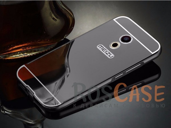 Фото Черный Металлический бампер для Meizu Pro 6 с зеркальной вставкой