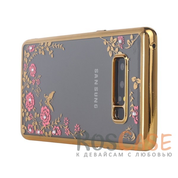 Изображение Золотой / Розовые цветы Прозрачный чехол со стразами для Samsung Galaxy Note 8 с глянцевым бампером
