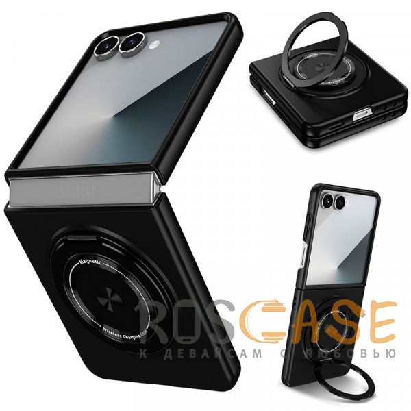 Фото Черный Matte Shield Ring | Тонкий пластиковый чехол с кольцом Magsafe для Samsung Galaxy Z Flip 7