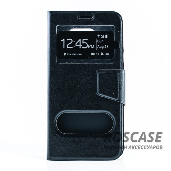 Фото Черный Чехол-книжка с окошками для Samsung Galaxy S6 Edge Plus