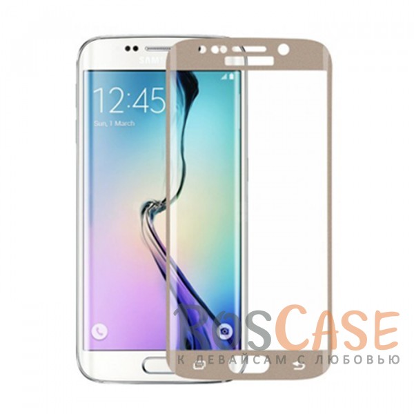 Фото Золотой Защитное изогнутое стекло 3D на весь экран с закругленными краями для Samsung G925F Galaxy S6 Edge