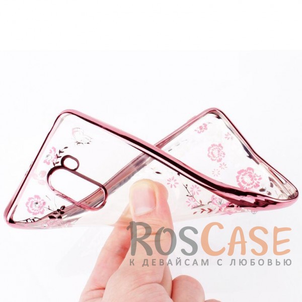 Изображение Розовый золотой/Розовые цветы Прозрачный чехол со стразами для Xiaomi Redmi 4 с глянцевым бампером