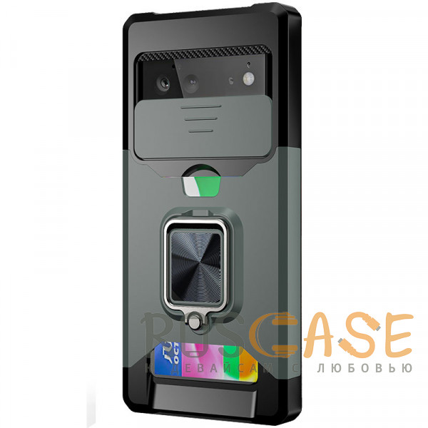 Фото Зеленый Multi Case | Чехол с кольцом, отделением для карты и шторкой камеры для Google Pixel 6