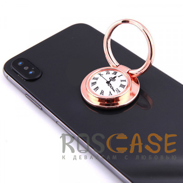 Фотография Золотой Универсальный магнитный держатель с кольцом для телефона "Часы"