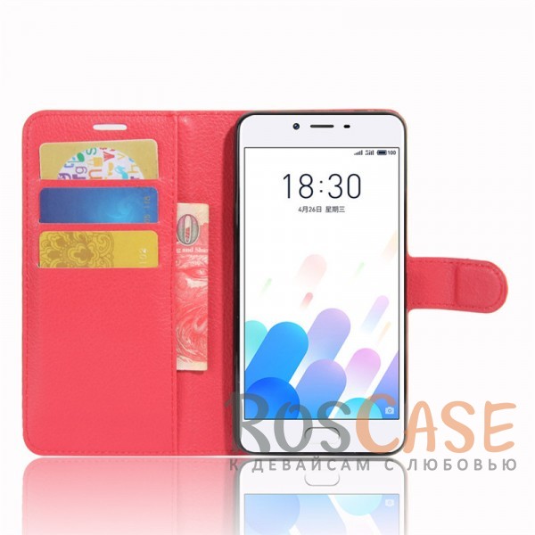 Фотография Красный Кожаный чехол бумажник с магнитом и с функцией подставки для Meizu M5c