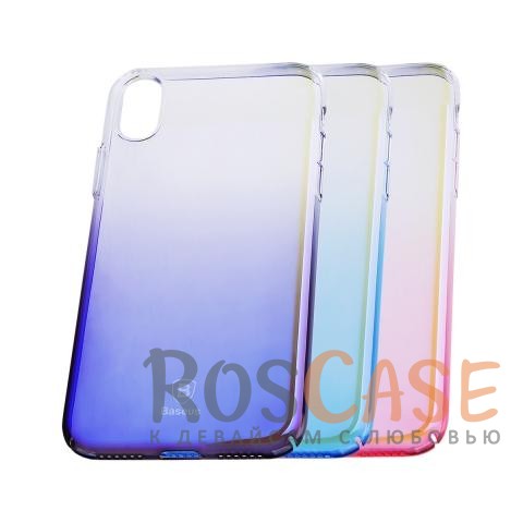 Фото Блестящая прозрачная накладка Baseus Glaze Ultrathin из тонкого пластика с бензиновым отливом и градиентной расцветкой для Apple iPhone X (5.8")/XS (5.8")
