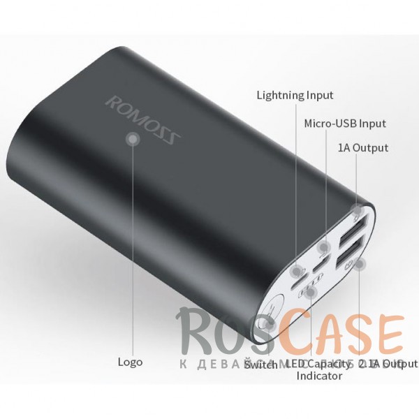Фотография Серый Портативное зарядное устройство Power Bank ROMOSS ACE (A10-40) (10000mAh) (microUSB / Lightning)