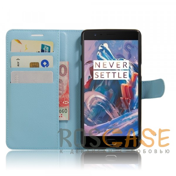 Фотография Голубой Чехол-кошелёк из экокожи с функцией подставки на магнитной застёжке для OnePlus 3 / OnePlus 3T
