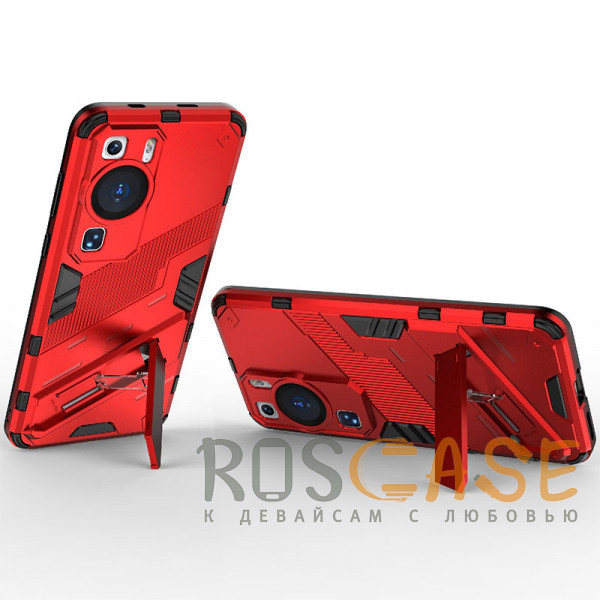 Фотография Красный Megatron | Противоударный чехол-подставка для Huawei P60 / P60 Pro с защитой камеры
