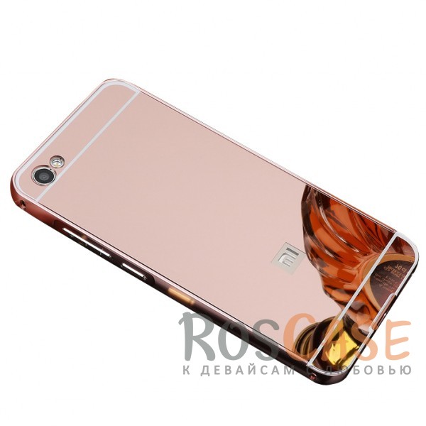 Фотография Розовый Металлический бампер для Xiaomi Redmi Note 5A / Y1 Lite с зеркальной вставкой