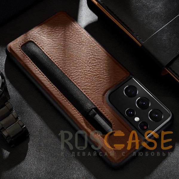 Фото Коричневый Nillkin Aoge Leather | Чехол с отделением для стилуса из Premium экокожи для Samsung Galaxy S21 Ultra