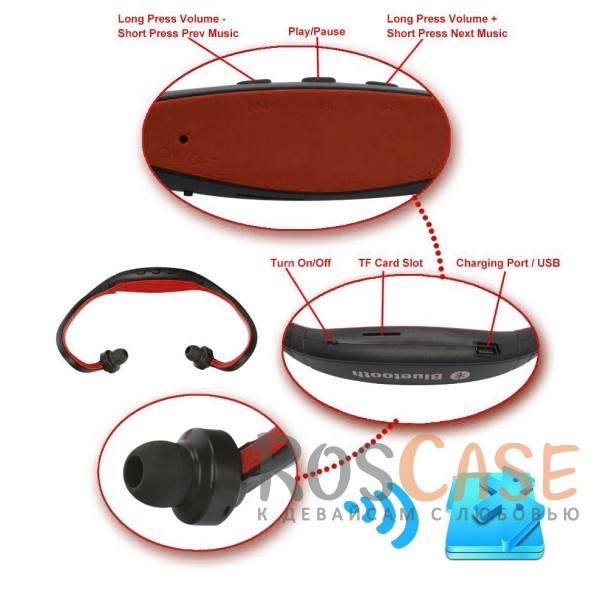 Изображение Красный ZK-S9 | Спортивные беспроводные наушники bluetooth с микрофоном (слот для microSD)