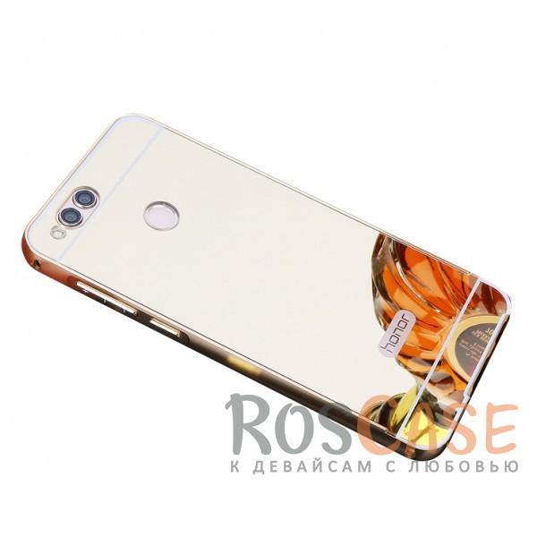 Фото Золотой Металлический бампер для Huawei Honor 7X с зеркальной вставкой