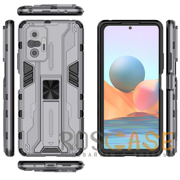 Изображение Серый Galvatron | Противоударный чехол-подставка для Xiaomi Redmi Note 10 Pro (Max) с защитой камеры