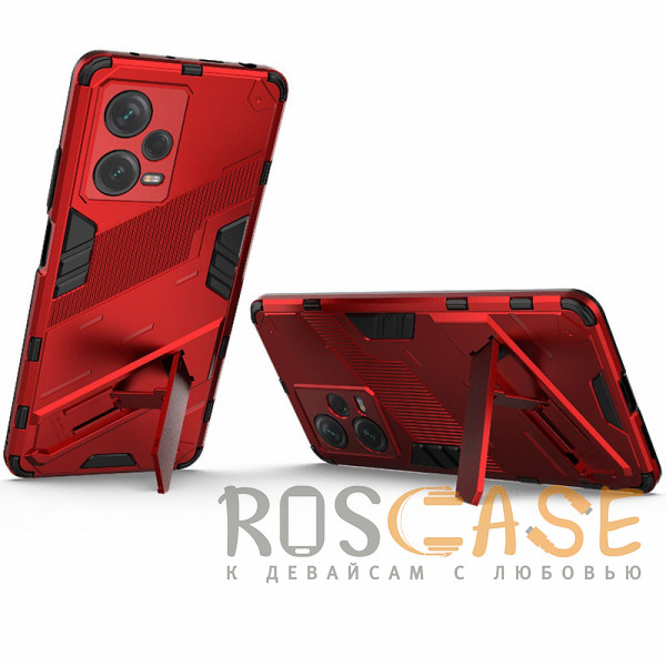 Фотография Красный Megatron | Противоударный чехол-подставка для Xiaomi Redmi Note 12 Pro 5G / Poco X5 Pro с защитой камеры