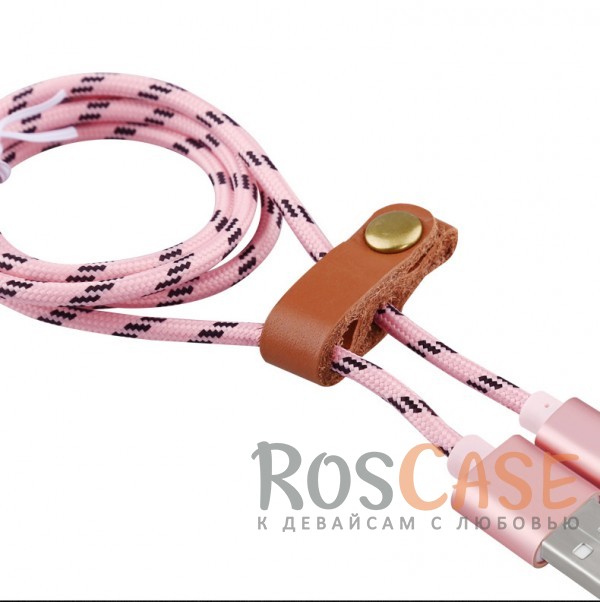 Фотография Розовый / Rose Gold Дата кабель microUSB плетеный Earldom (1m) с клипсой