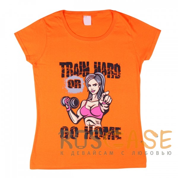 Изображение Оранжевый Muscle Rabbit | Женская футболка с принтом "Train hard"