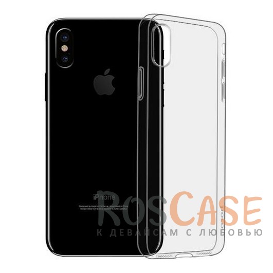 Фото Ультратонкий мягкий прозрачный силиконовый чехол для Apple iPhone X (5.8")/XS (5.8") (+ черное стекло на экран)