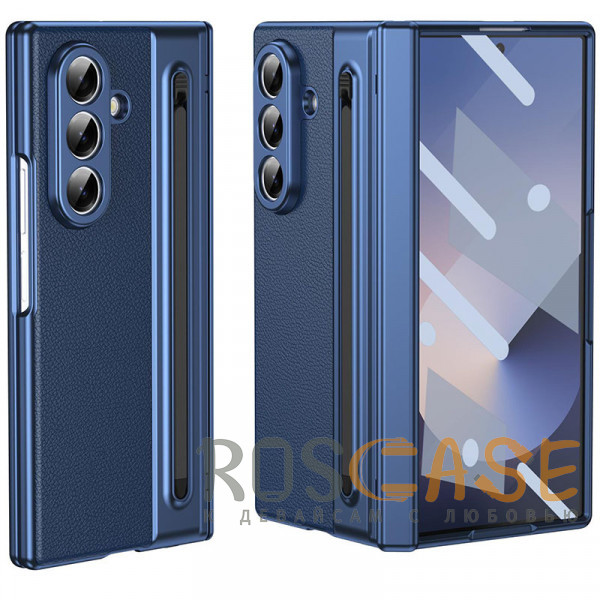 Фото Темно-синий Чехол 3D с кожаной вставкой и стилусом для Samsung Galaxy Z Fold 8 Ultra