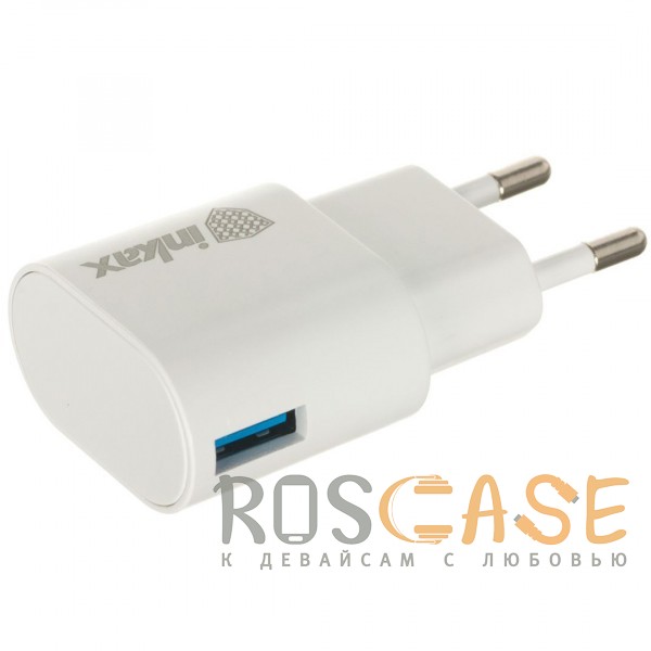 Фотография Белый Inkax CD-08 | Сетевое зарядное устройство с боковым входом USB (1.0А) + кабель Type-C