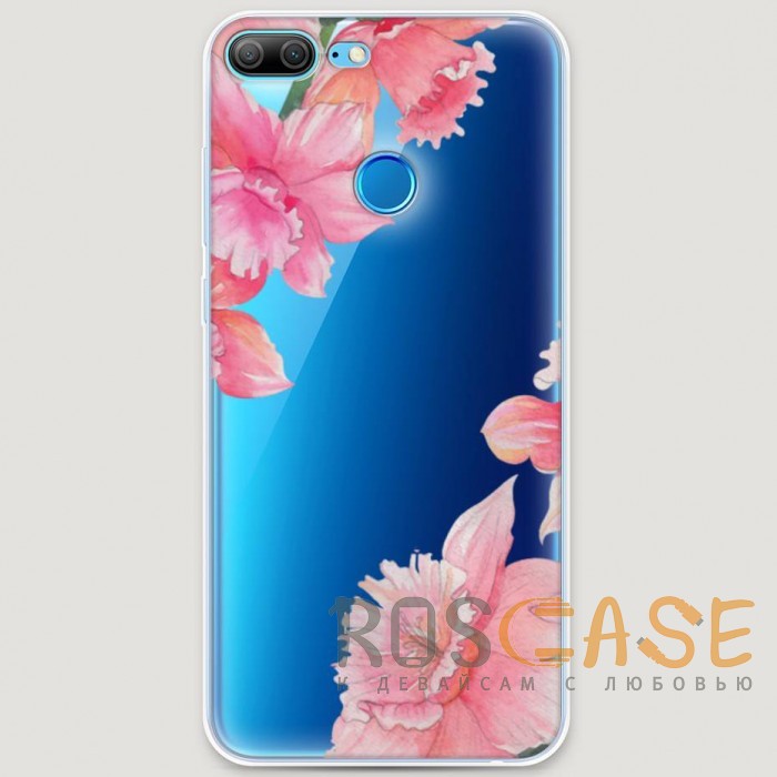 Фото RosCase | Силиконовый чехол Розовые цветочные уголки на Huawei Honor 9 Lite