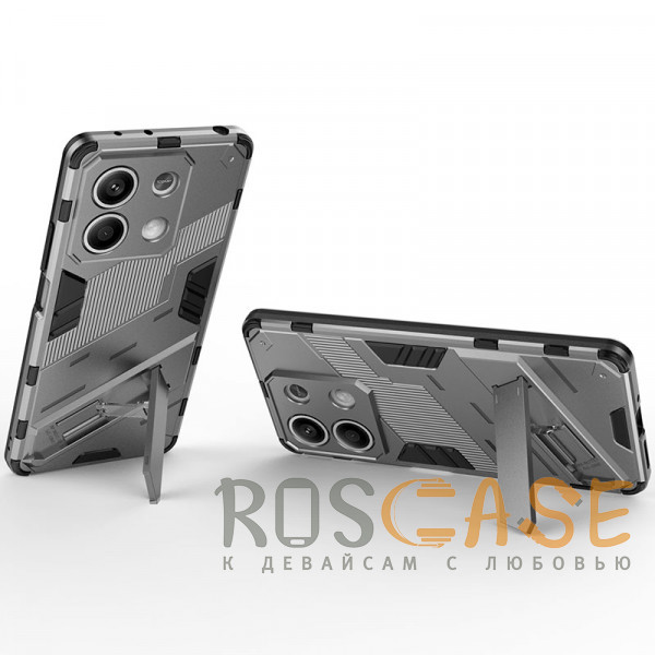 Фотография Серый Megatron | Противоударный чехол-подставка для Xiaomi Redmi Note 13 5G с защитой камеры