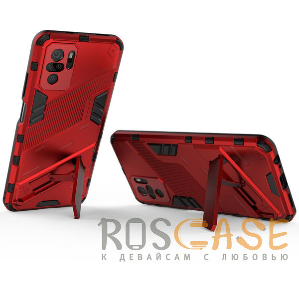 Фотография Красный Megatron | Противоударный чехол-подставка для Xiaomi Redmi Note 10 / 10S с защитой камеры