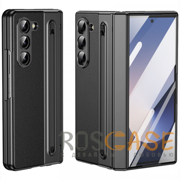 Фото Черный Чехол 3D с кожаной вставкой и стилусом для Samsung Galaxy Z Fold 5
