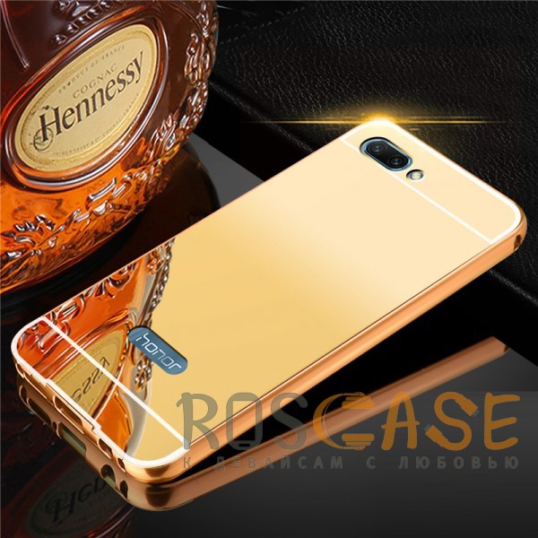 Фото Золотой Металлический бампер для Huawei Honor 10 с зеркальной вставкой