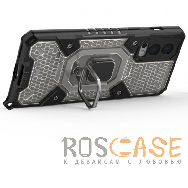 Изображение Черный Honeycomb Armor | Противоударный чехол с защитой камеры и кольцом для OnePlus Nord 2 5G