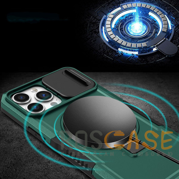 Фотография Темно-зеленый CamShield MagSafe | Противоударный чехол для iPhone 13 Pro Max со шторкой для камеры