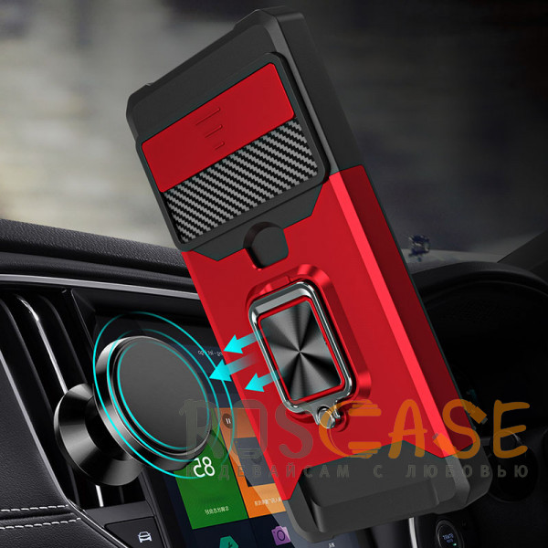 Фотография Красный Multi Case | Чехол с кольцом, отделением для карты и шторкой камеры для Google Pixel 7