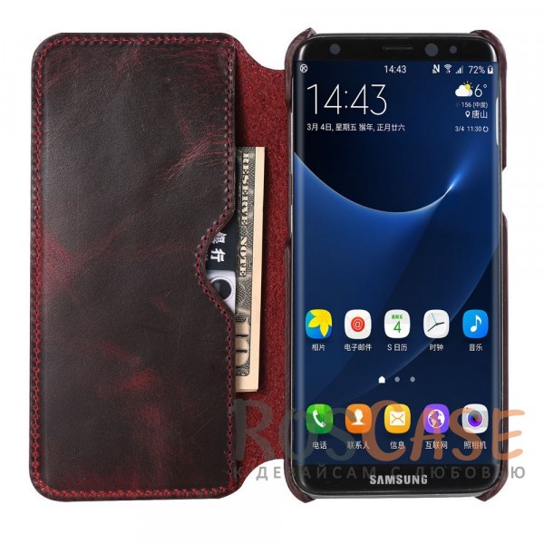 Фотография Бордовый Кожаный чехол-книжка для Samsung G950 Galaxy S8 с внутренним карманом