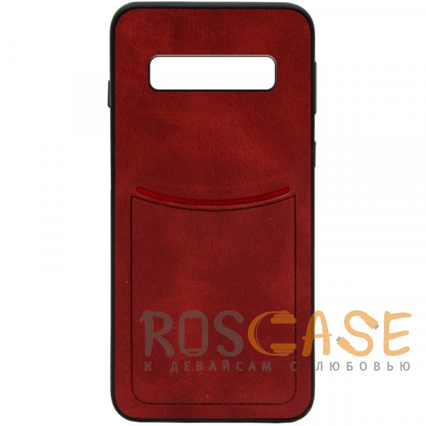 

ILEVEL | Чехол с кожаным покрытием и с карманом-визитницей для Samsung Galaxy S10+ (Красный)