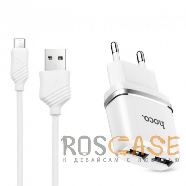 Изображение Белый Зарядное устройство HOCO C12 2USB 2.4A + кабель Micro USB 