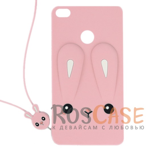 Фото Розовый Мягкий гибкий объемный чехол "Зайка" со шнурком и брелоком для Xiaomi Redmi 4X