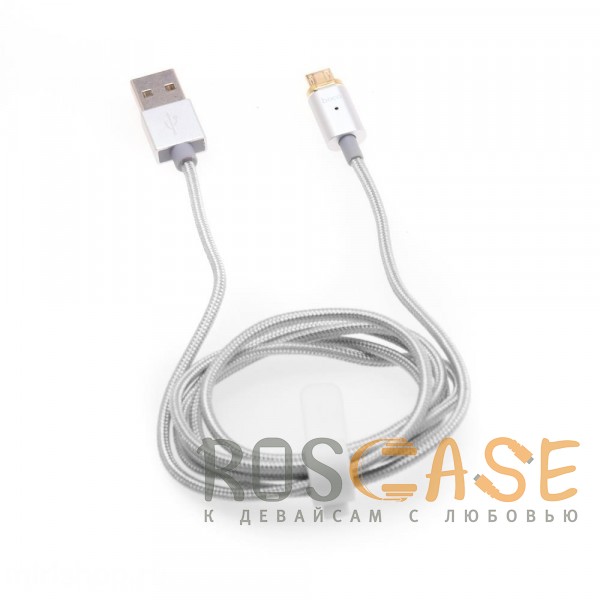 Изображение Серебряный Hoco U16 | Магнитный дата кабель USB to microUSB (1.2m) в тканевой оплётке