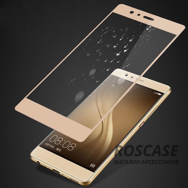 Фотография Золотой Защитное стекло с цветной рамкой на весь экран с олеофобным покрытием "анти-отпечатки" для Huawei P9