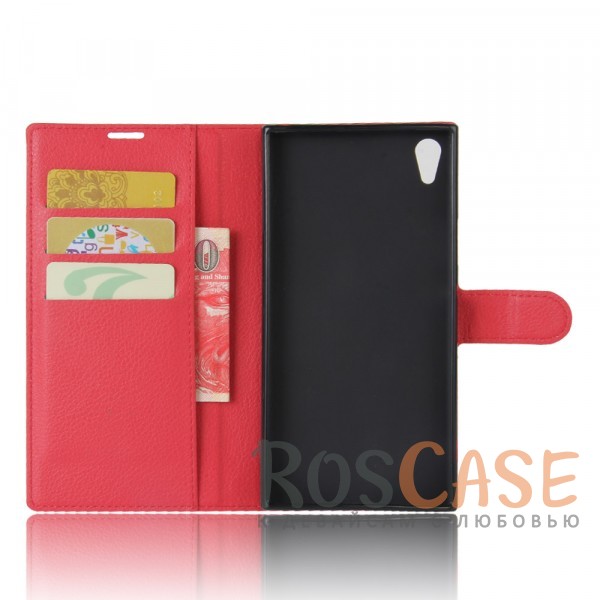 Фото Красный Wallet | Кожаный чехол-кошелек с внутренними карманами для Sony Xperia XA1 / XA1 Dual