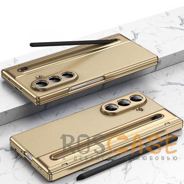 Фотография Золотой Чехол 3D с кожаной вставкой и стилусом для Samsung Galaxy Z Fold 8 Ultra