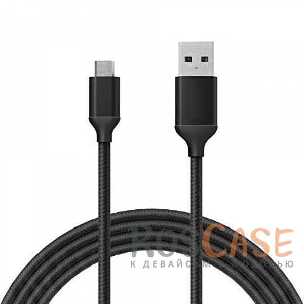 Фото Черный Дата кабель в текстильной оплетке USB to MicroUSB