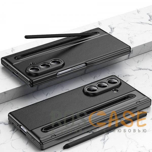Фотография Черный Чехол 3D с кожаной вставкой и стилусом для Samsung Galaxy Z Fold 8 Ultra