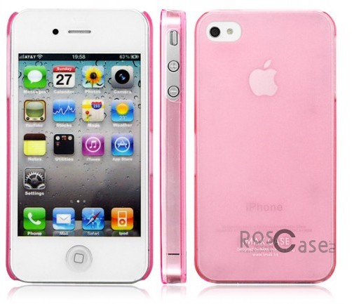 Фото Розовый Ультратонкая цветная пластиковая накладка IMAK Color с прозрачными краями для Apple iPhone 4/4S