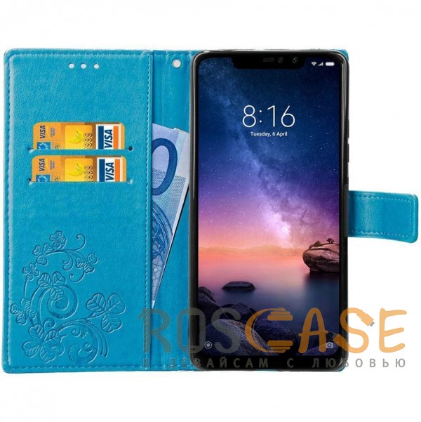 Фотография Синий Чехол-книжка с узорами на магнитной застёжке для Xiaomi Redmi Note 6 Pro