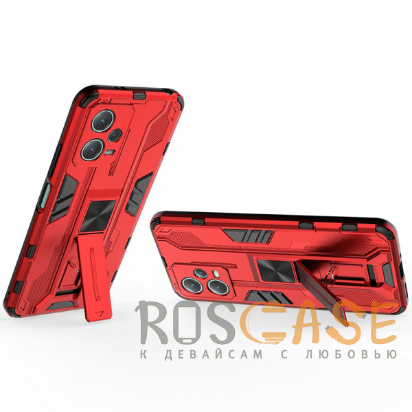 Фотография Красный Galvatron | Противоударный чехол-подставка для Xiaomi Redmi Note 12 5G / Poco X5 5G с защитой камеры