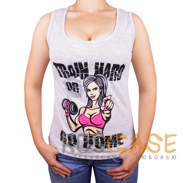 Фото Серый Muscle Rabbit | Женская майка с принтом "Train hard"